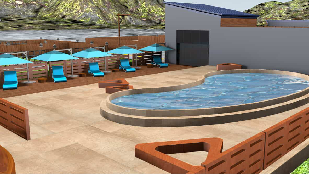 Resort-style pool and lounging area